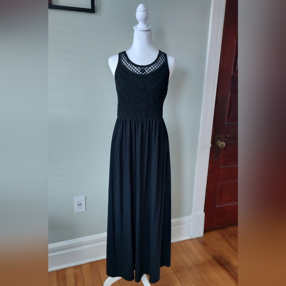 Black crochet top maxi dress
